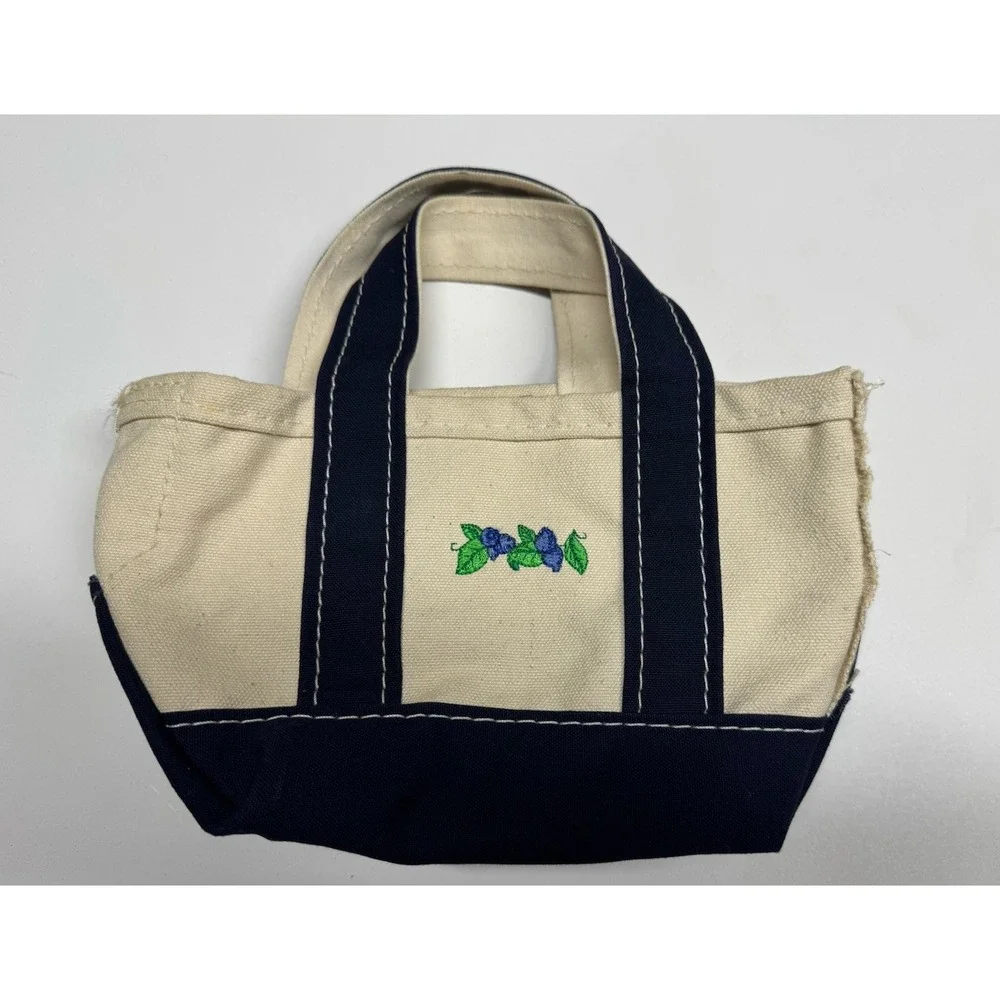 Rare‎ Vintage L.L.Bean Mini BOAT AND TOTE Blueberries Canvas Bag USA White Blue